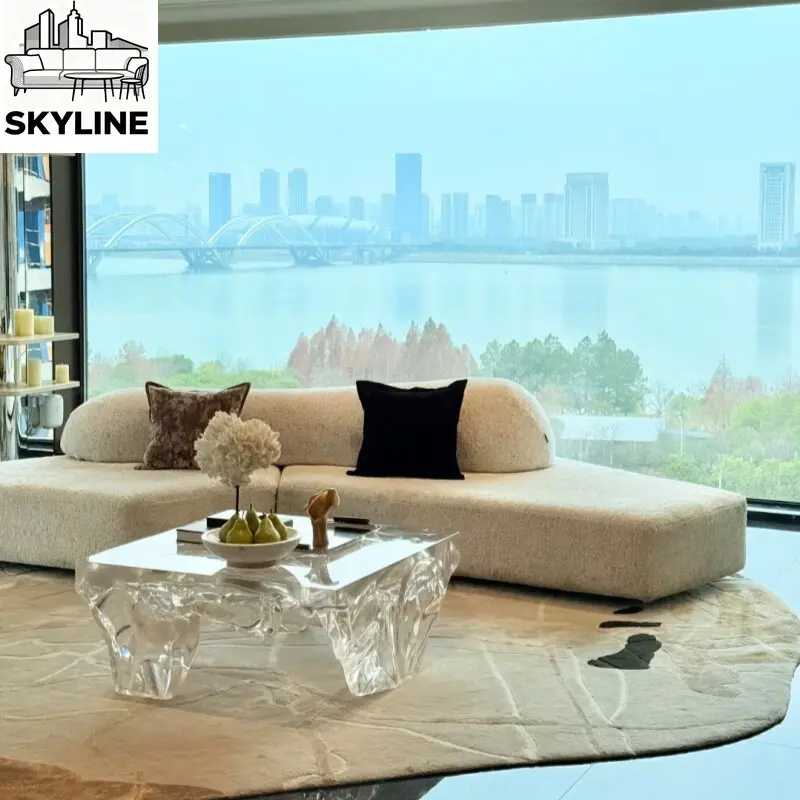 Transparent Resin Water Ripple Irregular Side Table, Modern Minimalist Designer Accent Table for Living Room