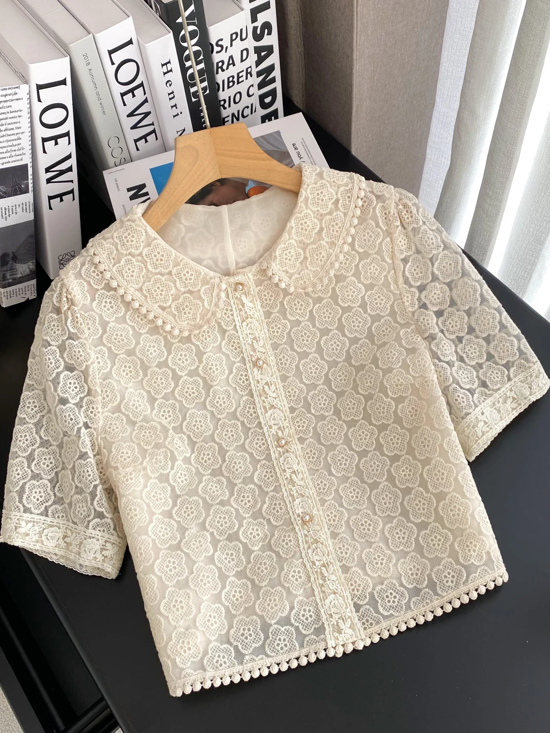 Ele Colletto per bambola ricamato ort Sve irt Top estivo versatile e versatile da donna Coreano Sle Loose Fit Pendolarismo