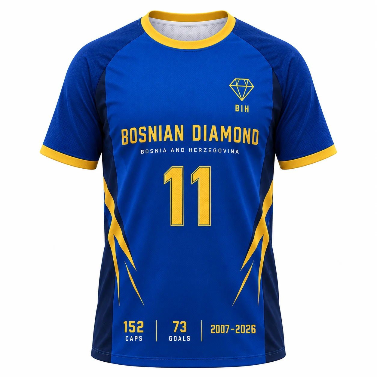 Bosnia Inspired Dzeko 11 Tribute Football Jersey Men Women Kids Blue Yellow Soccer Shirt Short Sleeve Number 11 Fan Sportswear