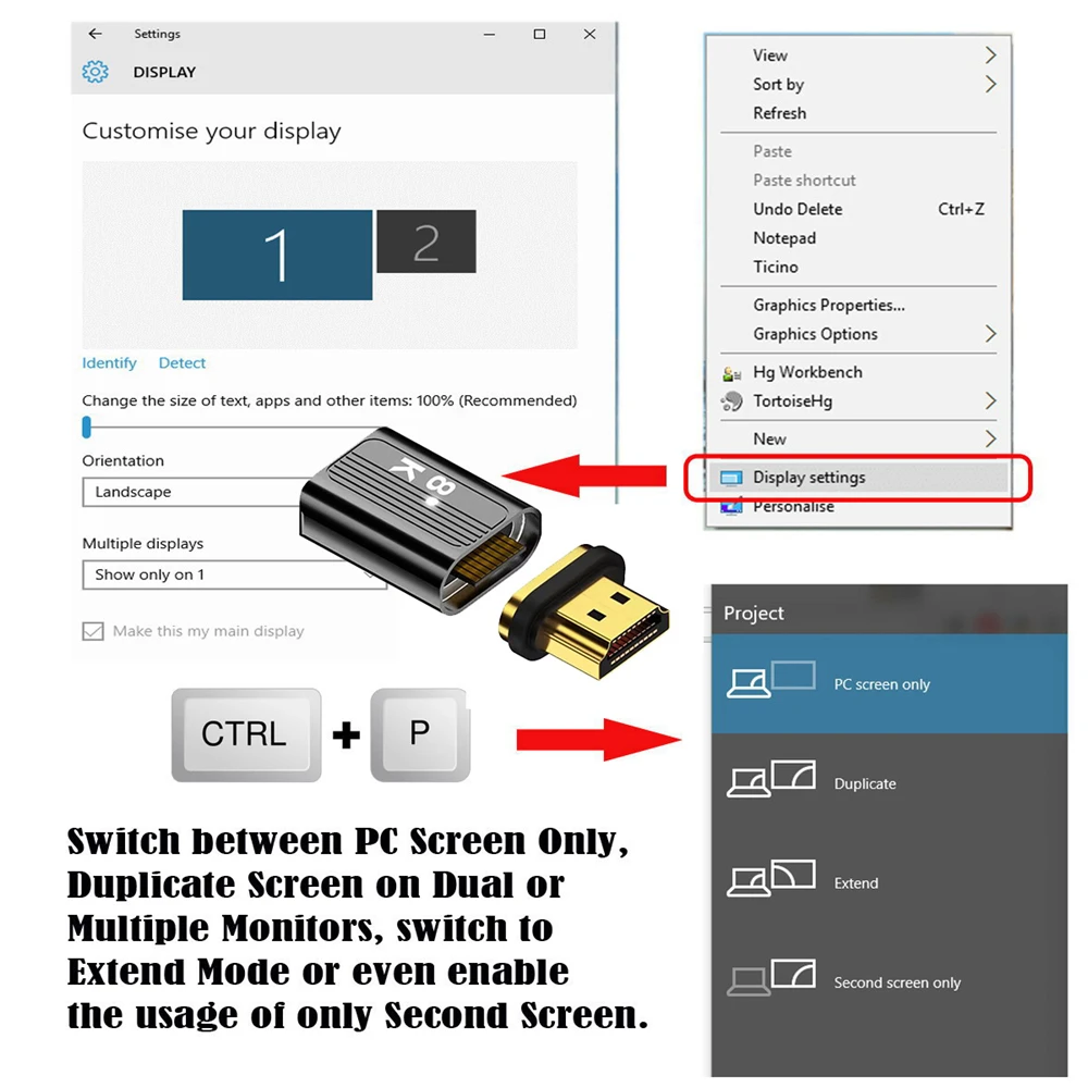 Cablecc 8K magnético separado HDTV 2,1 conector tipo A macho recto adaptador de vídeo de 19 pines para portátil HDTV