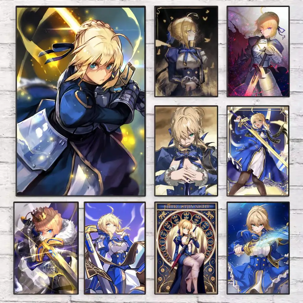 

Anime Fate Zero Stay Night S-Saber Poster Wall Art Sticky for Living Room Bedroom Office Hallway Bar Home Decor Gift Idea