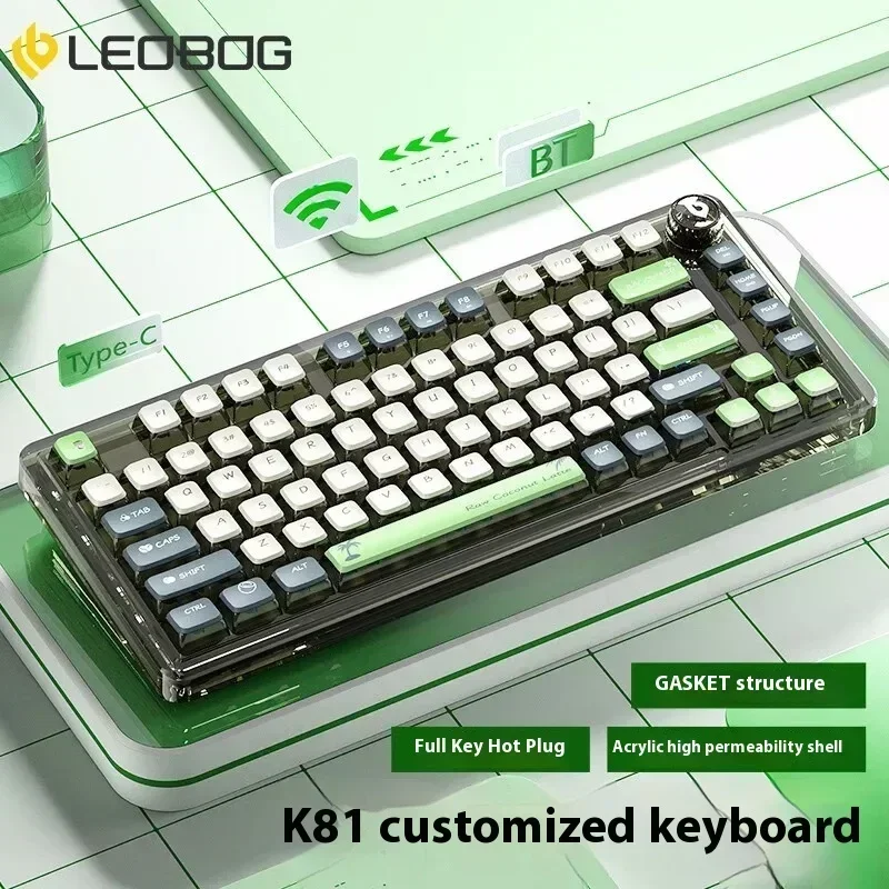 Imagem -06 - Teclado Mecânico sem Fio Bluetooth Hot Swap Keycaps Junta Pbt Teclado de Jogo Personalizado Presente Modo 2.4g Leobot-k81