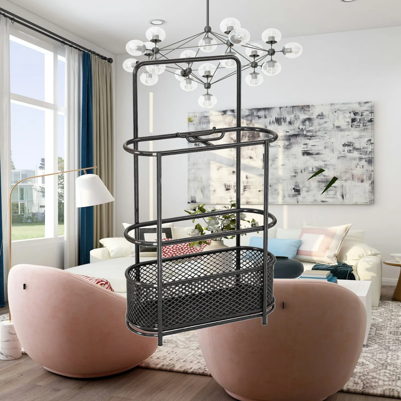 Rustic Industrial Holder Umbrella Basket with Hooks for Entryway Hallway Durable Iron Frame with Anti Rust Paint and Removable