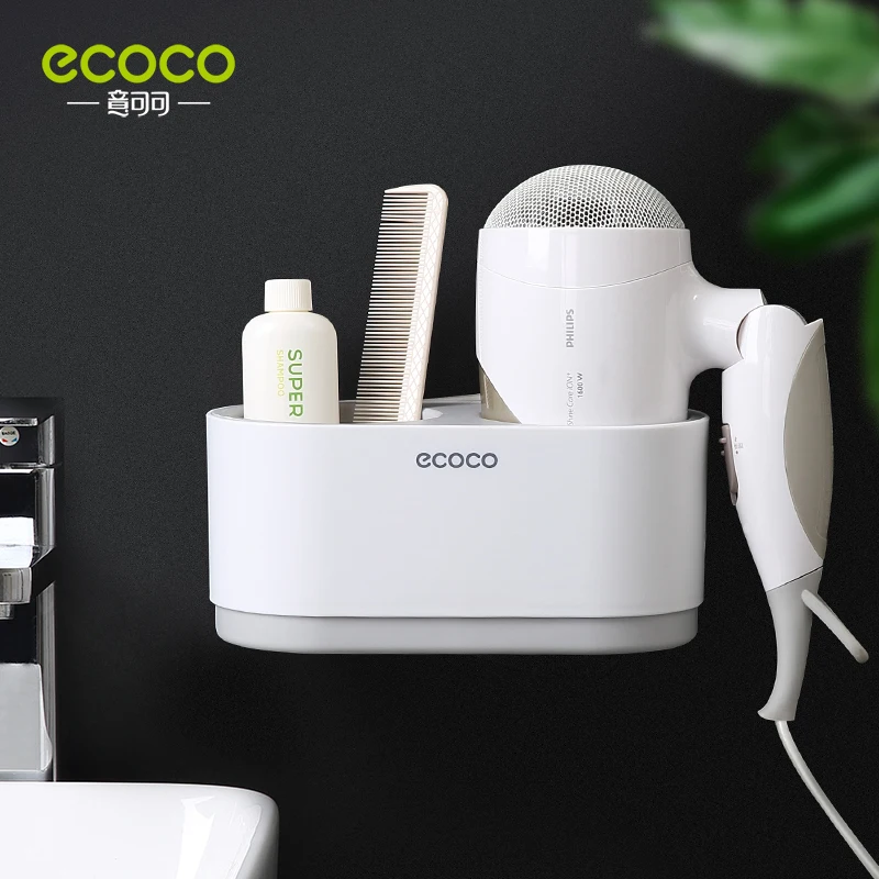 

ECOCO Hair Dryer Rack Wall Mounted Punch Free Bathroom Accessories Set Home Bathroom Shelve Bathroom Holder Tool Drainage