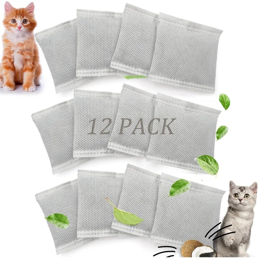 12PCS Universal Cat Litter Box Odor Eliminator, Natural Activated Charcoal Filters Replacement for Hooded Automatic Toilet