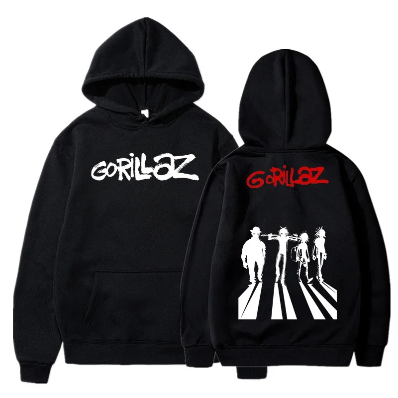 سترة بغطاء للرأس للنساء والرجال مطبوعة من Gorillaz بلوفرات للخريف والشتاء بأكمام طويلة وفضفاضة وناعمة معطف ملابس الشارع