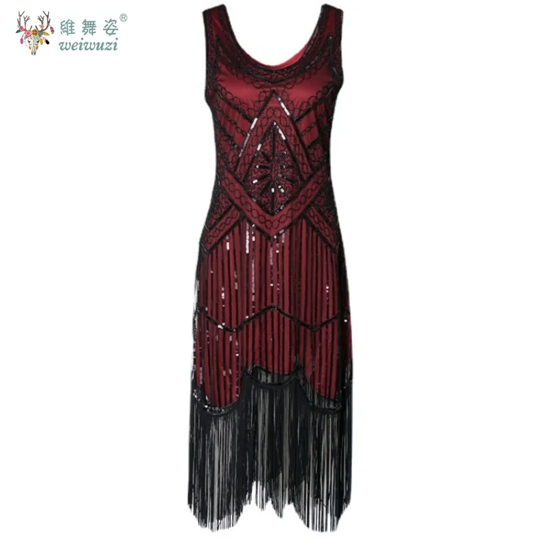 여성 파티 드레스 1920년대 그레이트 개츠비 플래퍼 베스티도스 시퀸 비즈 프린지 이브닝 드레스 V넥 장식 프린지 슬리브리스