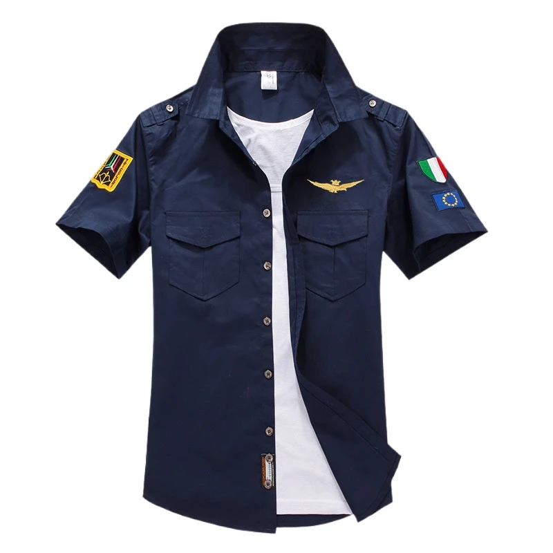 New Summer Men Multi Pockets Short Sleeve Tooling Shirts Male Military Outdoor Shirts High Quality Men Cotton Casual Shirts 6XL