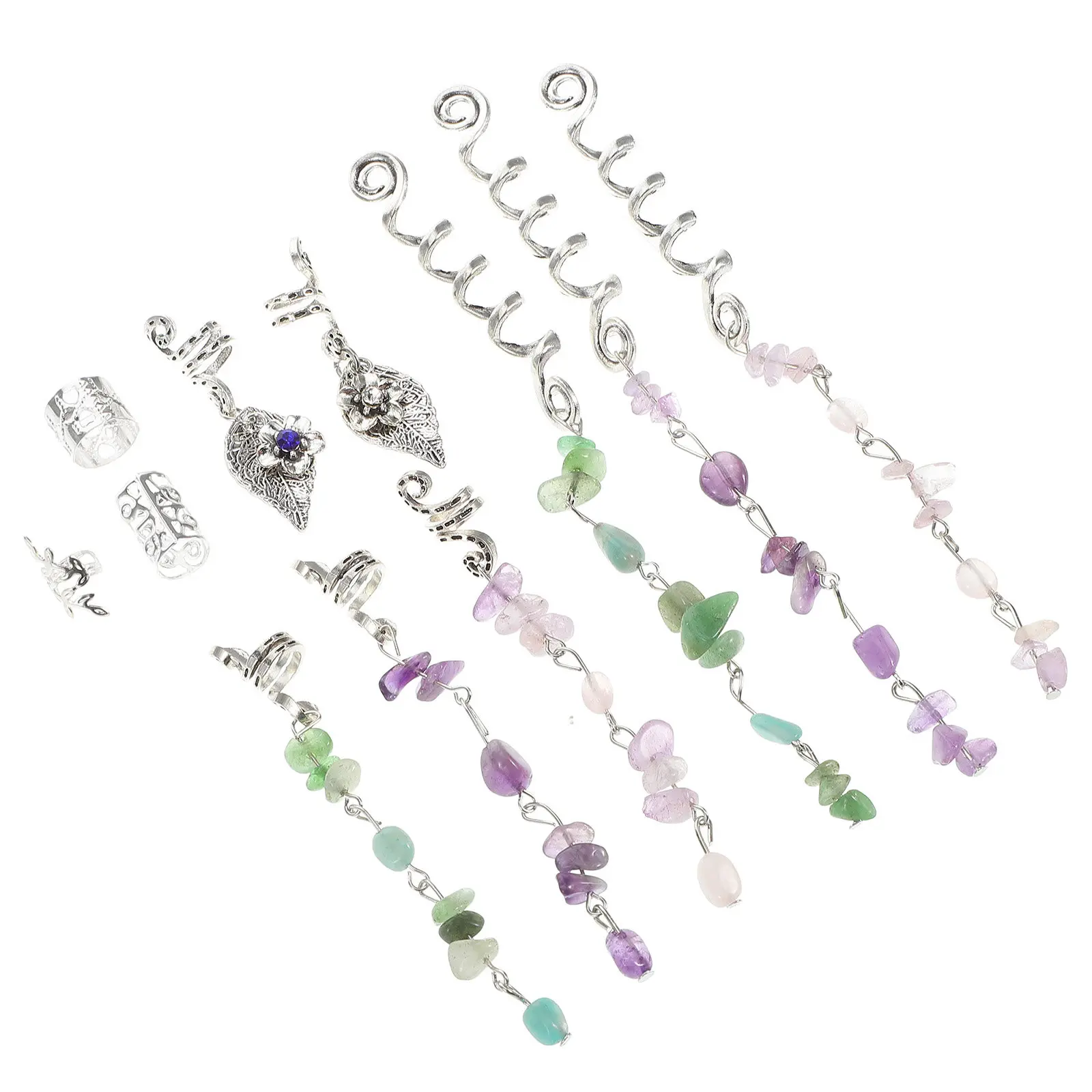 

1Set DIY Metal Dreadlock Spring Charms with Natural Stones Hair Charms for Braids Hair Rings for Dreadlock Accessories