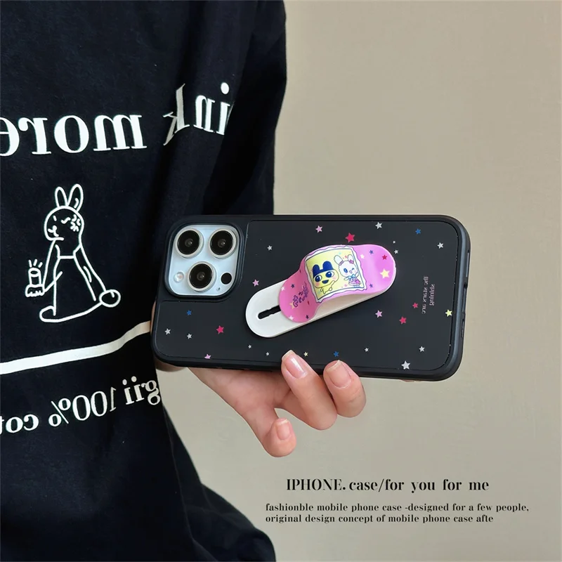 Cute Little Star Phone Case For iPhone 16 Pro 15 Pro Max Cover with Sticking Plaster Stand Hard Cases For 14 Pro 16Pro Max Funda