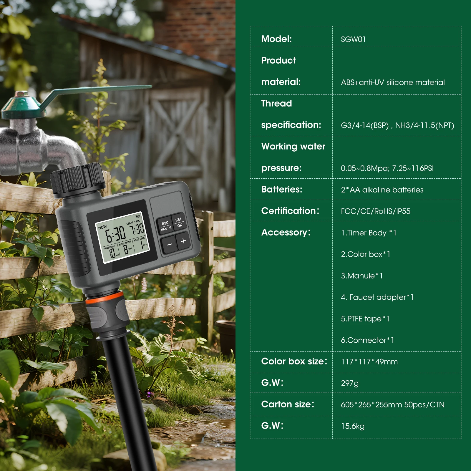 HTMCK Intelligent Irrigation Watering System Automatic Sprinkler Timer Garden Water Timer with LCD Display IPX7 Waterproof