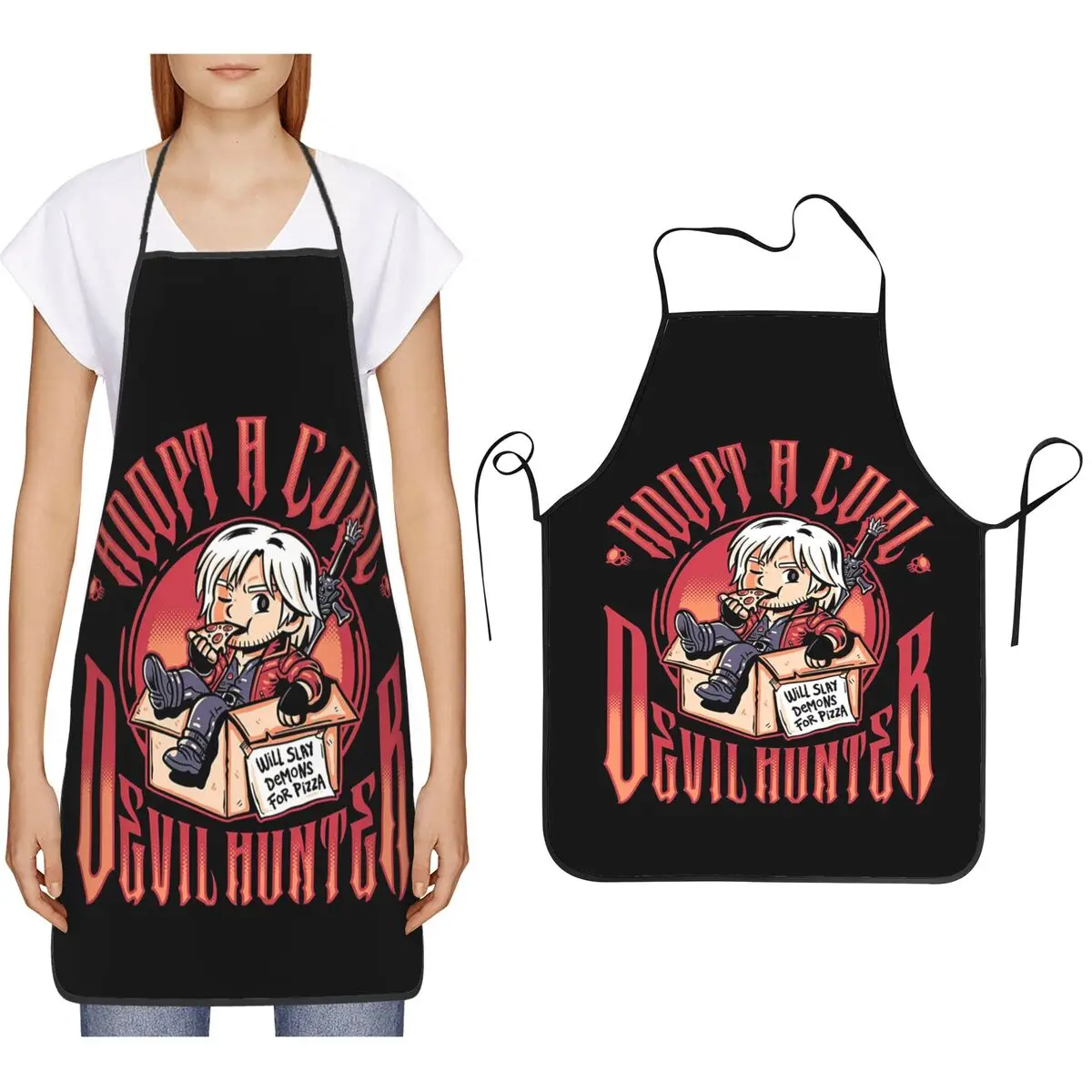 

Фартук «Охотник за дьяволом», фартук для шеф-повара, приготовления пищи, выпечки, нагрудник без рукавов, кухонный сарафан для чистки для женщин и мужчин, живопись