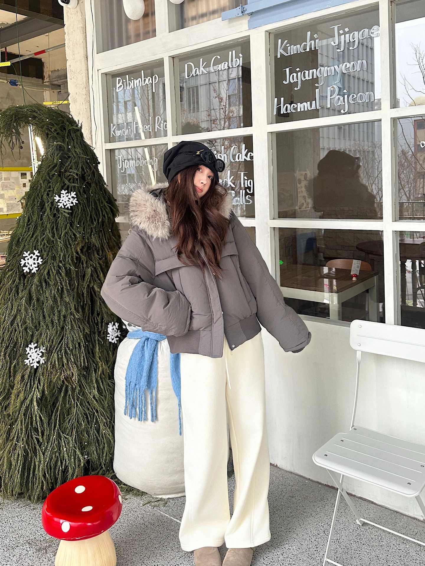 

Thiened Silver Fur Casual Sweatpants Women's Straight Leg Pants Warm Milk Foam Winter Long Pants l Waist Elastic