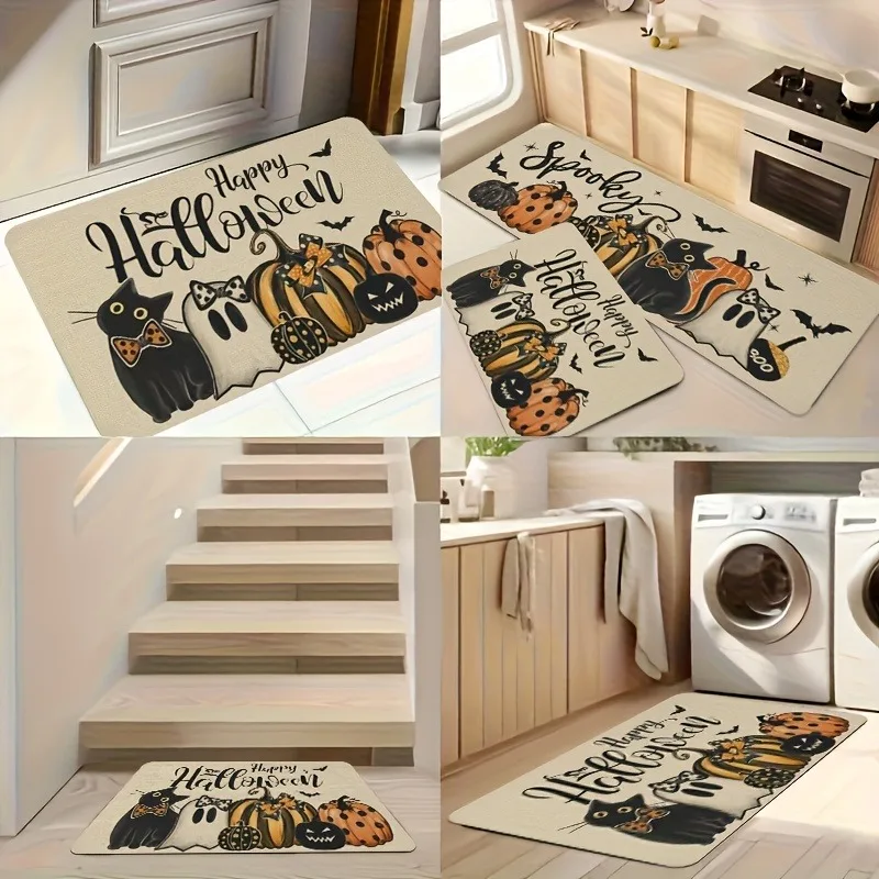 

1PC Halloween Pattern Kitchen Rug Non-Slip Door Mat Pop design Bathroom Rug Bath Mat Carpet for Home Sink Laundry Decor