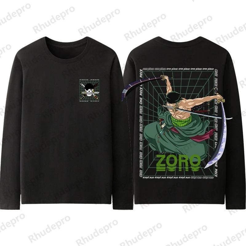 2024 One Piece Anime Co-name Long Sleeve T-shirt Men Spring Autumn Luffy Soron White Beard Ace Clothes Boy T-shirt Oversized