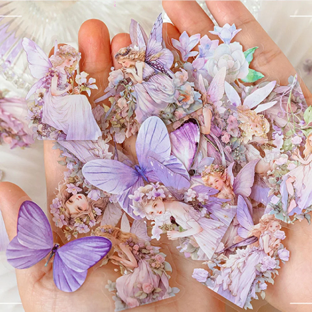 KSCRAFT 40pcs Purple Luo Fairy PET Sticker for DIY Scrapbooking Album Junk Journal Paper Craft Decorations