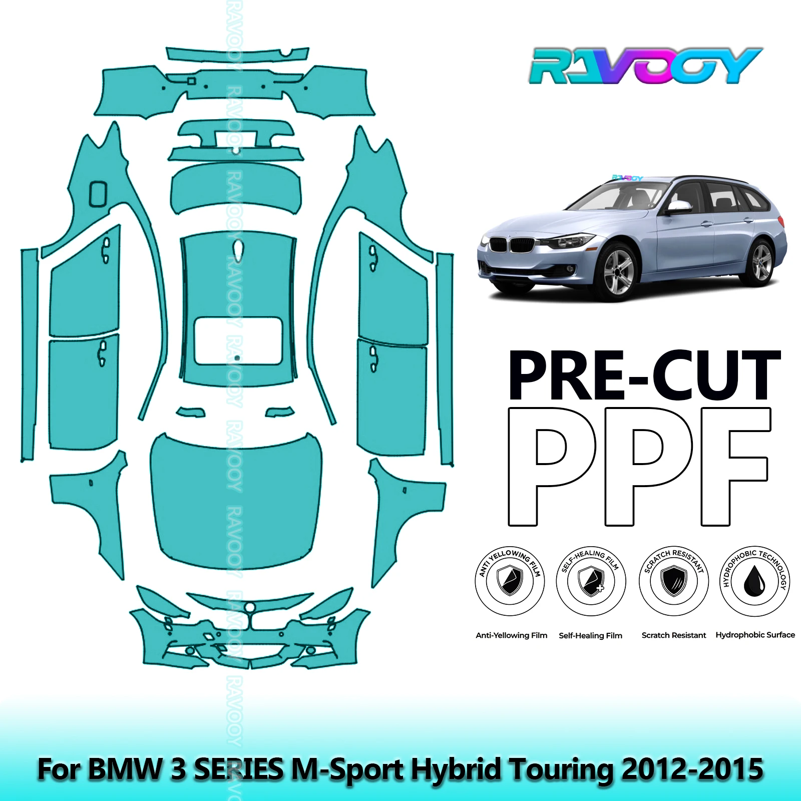 

Для BMW 3 SERIES M-Sport Hybrid Touring 2012-2015 Полный автомобиль 8,5 мил Предварительно вырезанный комплект PPF Автомобильная защитная пленка для краски