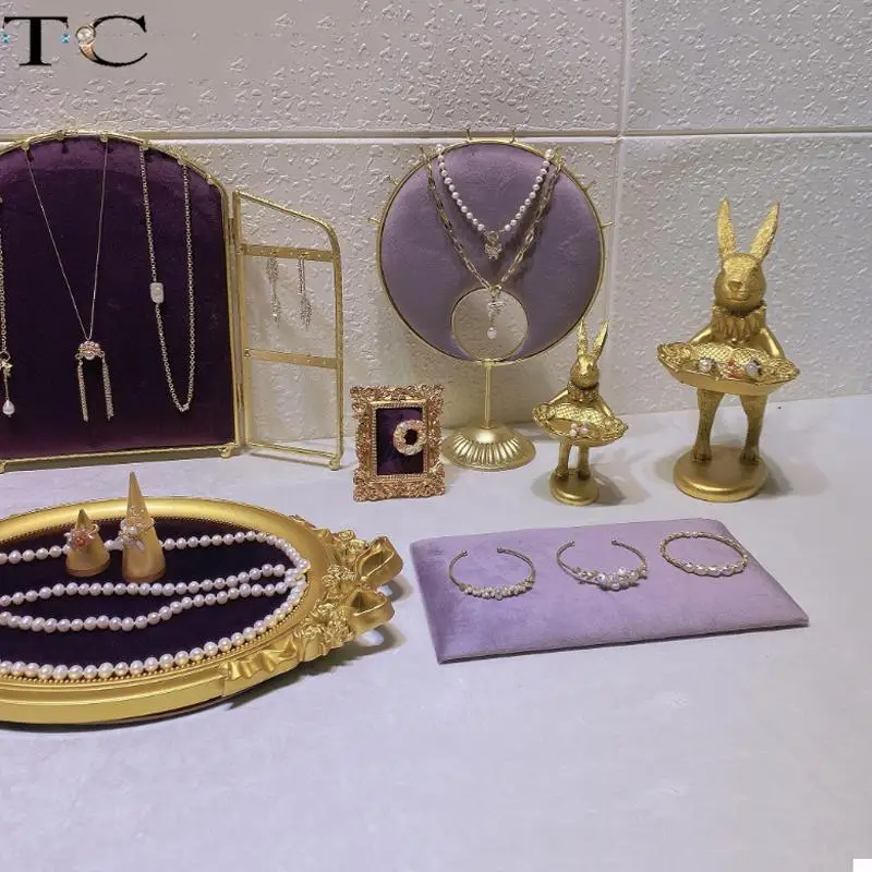 Fashion Purple Series Jewelry Necklace Earring Display Stand Direct Broadcast Physical Store Jewelry Ring Bracelet Display Stand