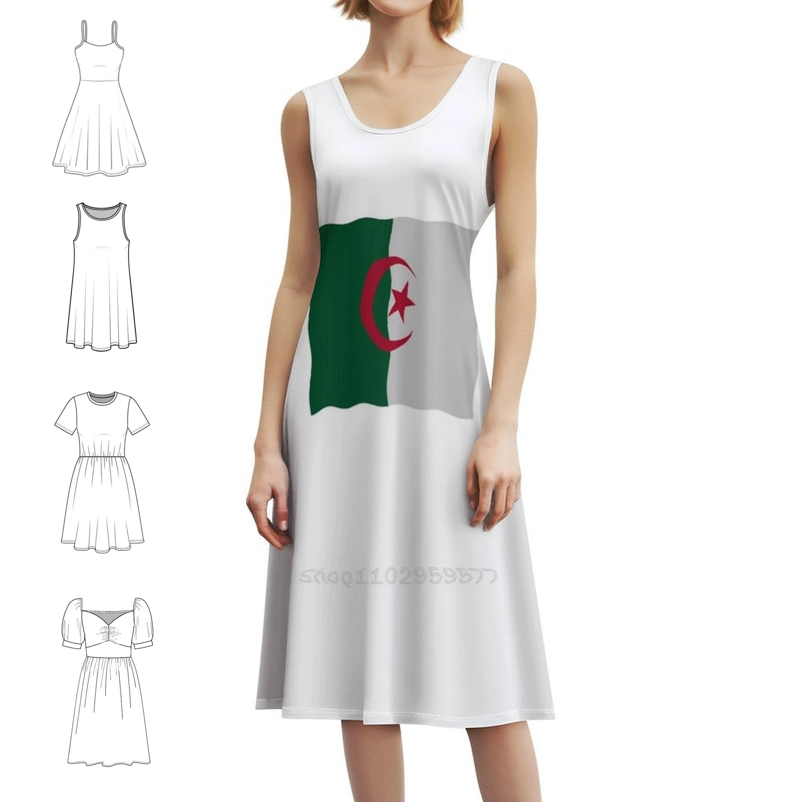 الجزائر العلم الأزهار سموك فستان للنساء الربيع الصيف فستان كاجوال للحزب الوطنية الأمة البلد مكان الأرض الإناث #1