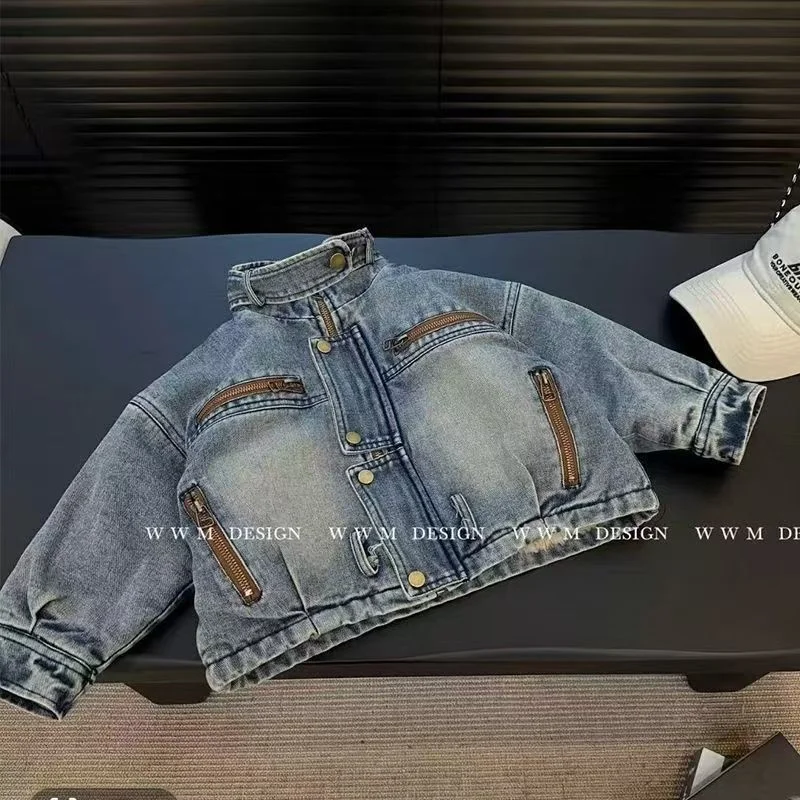 

Boys' Thick Denim Coat 2026 New Autumn/Winter Children's Fashionable Casual Korean Edition Plush Denim Jacket 80-150CM
