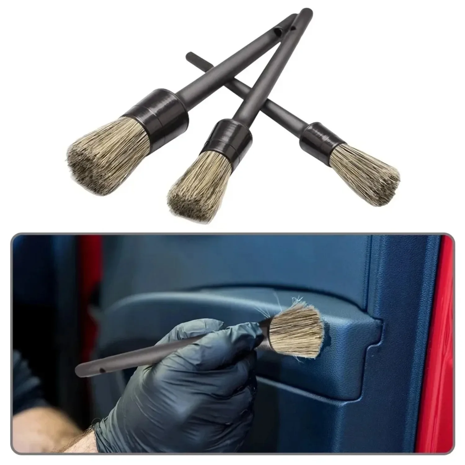 3/5 Pcs Natural Boar Hair Car Detailing Brush Set Soft Bristle Car Cleaning Brush Kits Atuo Tire Wheel Wash Exterior Accessories