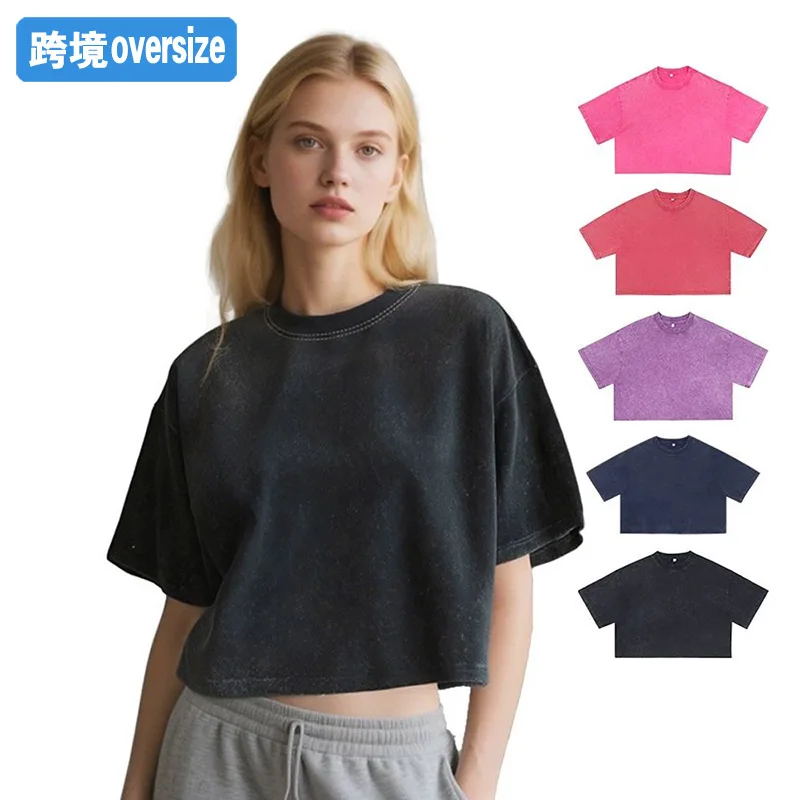 

Женские потертые офисные топы с короткими рукавами и заниженными плечами, модная брендовая повседневная удобная футболка в стиле ретро