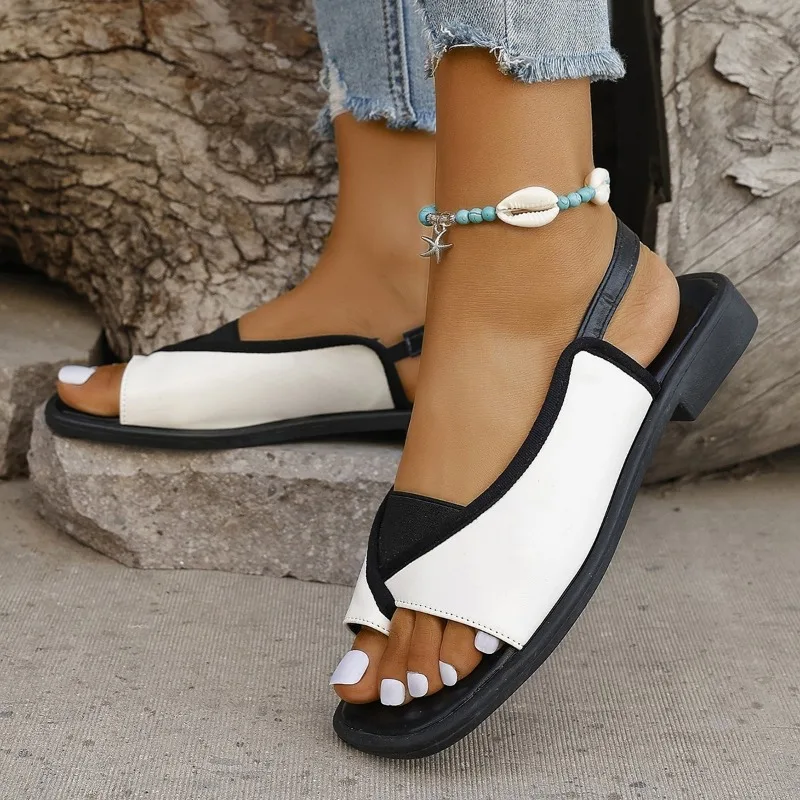 Shoes for Women 2024 New Square Toe Fashionable Women\'s Sandals Summer Casual Low Heel Slip-on Sandals Sandalias De Mujer