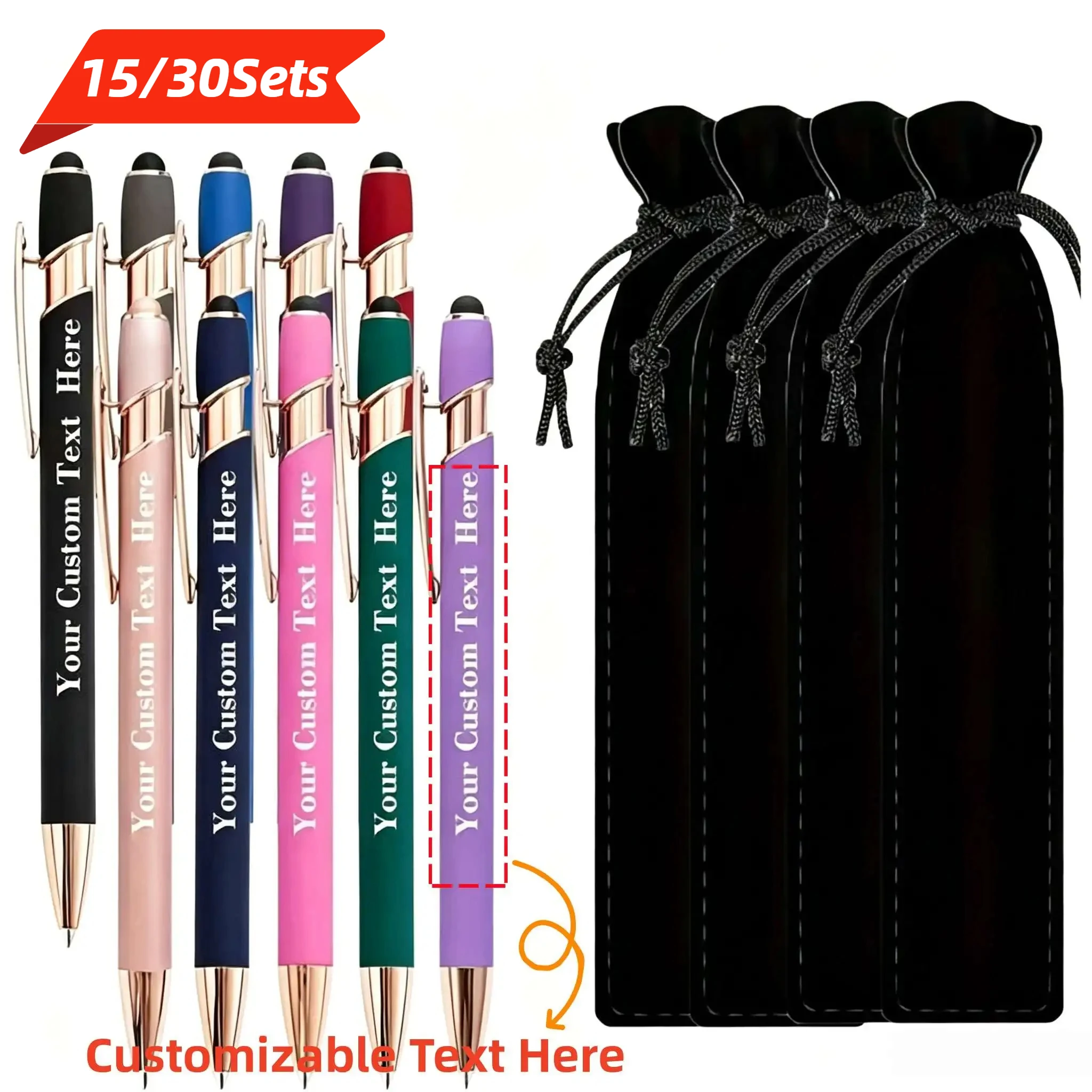 15/30 Sets Customizable Ballpoint Pens Collocation Black Pen Bags It Is the Best Choice for School Office Supplies and Corporate