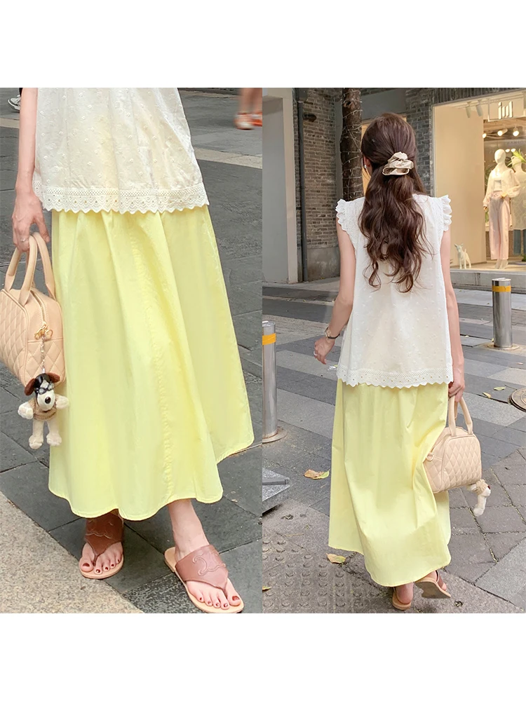

Yellow High Waist A-Line Midi Skirt Women's Summer 2025 New Sle Slimming ape Yang Bubble Brand Faionable Casual Skirt