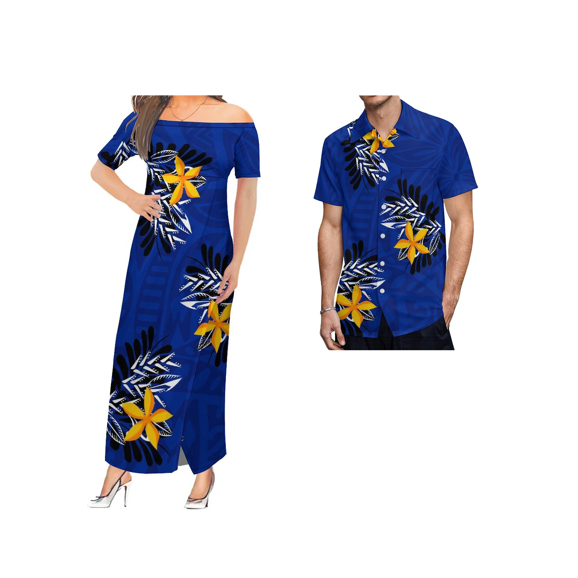 2022 Women Luxury Elegant Sexy Off The Shoulder Slit Island Dress Polynesian Clothing Short Sleeve Casual Dresses