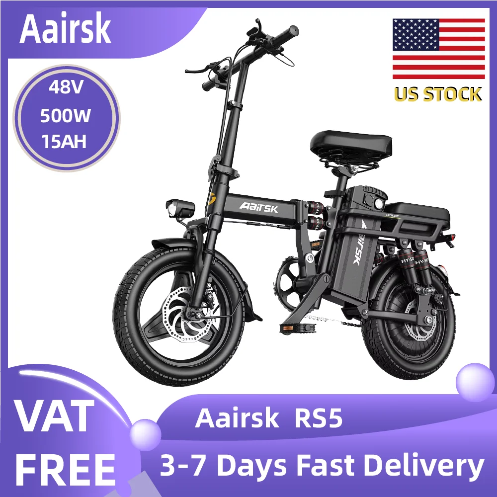 

Электровелосипед Aairsk RS5 для взрослых, 14-дюймовые шины, женский электрический велосипед, мотор 500 Вт, аккумулятор 48 В 15 Ач