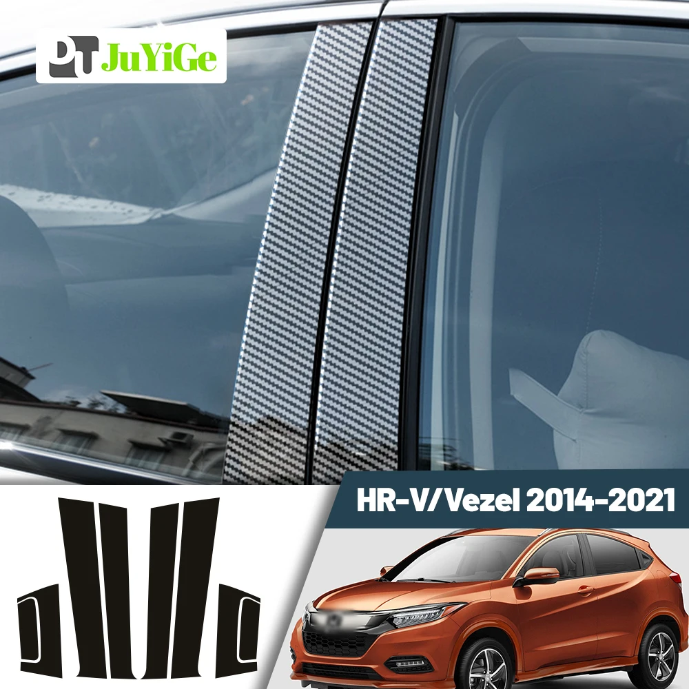 Glossy Black Carbon Fiber Window Door Deal B C Pillar Post Cover Sticker For Honda HR-V HRV Vezel 2014-2021 2015 2016 2017