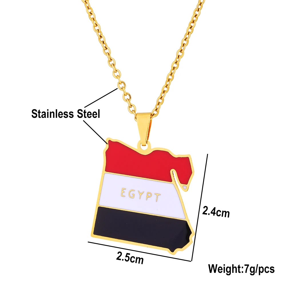 Arab Republic of Egypt Map Flag Pendant Necklace Stainless Steel Africa Men Women Gold/Steel Color Country Map Jewelry Gift