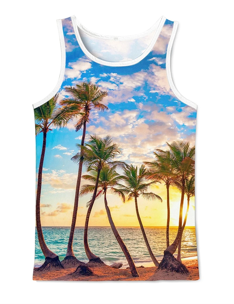 

Hawaii Scenery 3D Print Tank Top Summer Mens Beach Streetwear Y2k Tops Oversized Vest Off Shoulder Sleeveless Woman Camisole