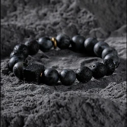 Block Volcanic Lava Stone Bracelet Men Black Classic Matte Obisidian Labradorite Bead Jewelry Women Birthday Gift for Boyfriend