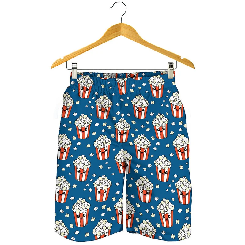 Cute Food Popcorn 3D Print Beach Shorts Men Kids Surf Board Shorts Cool Oversized Short Pants Summer Quick Dry Swimming Trunks