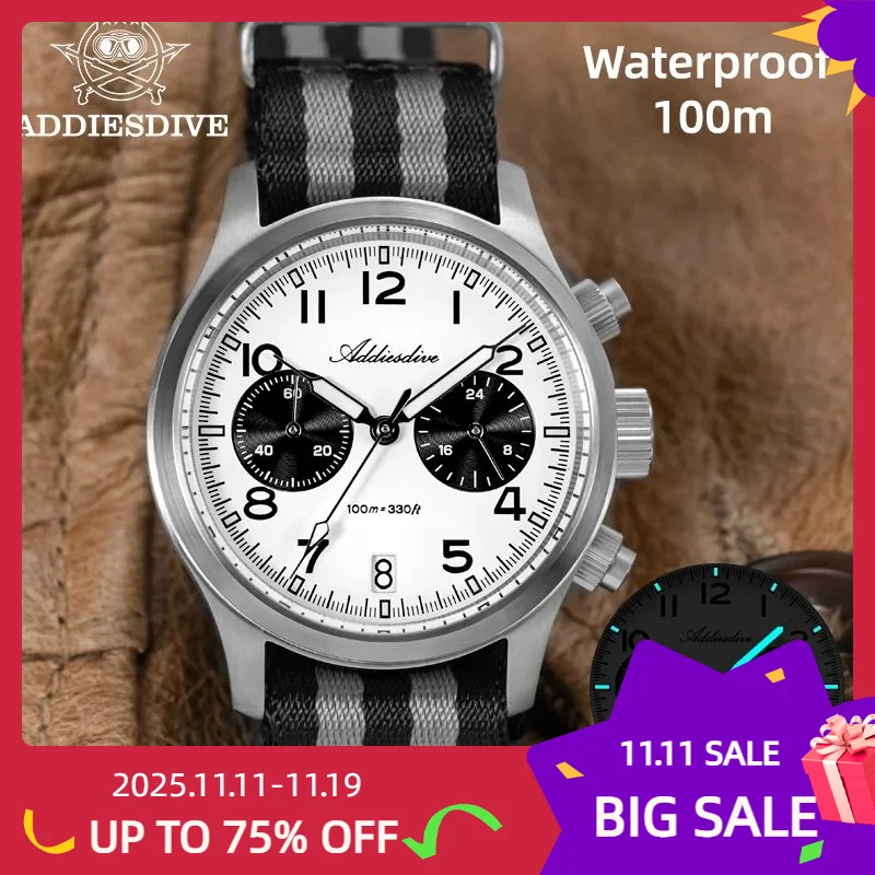 

ADDIESDIVE VK64 Movement Quartz Watches Multifunctional Chronograph Men Watch AD2538 reloj hombre NEW Waterproof 100M Wristwatch