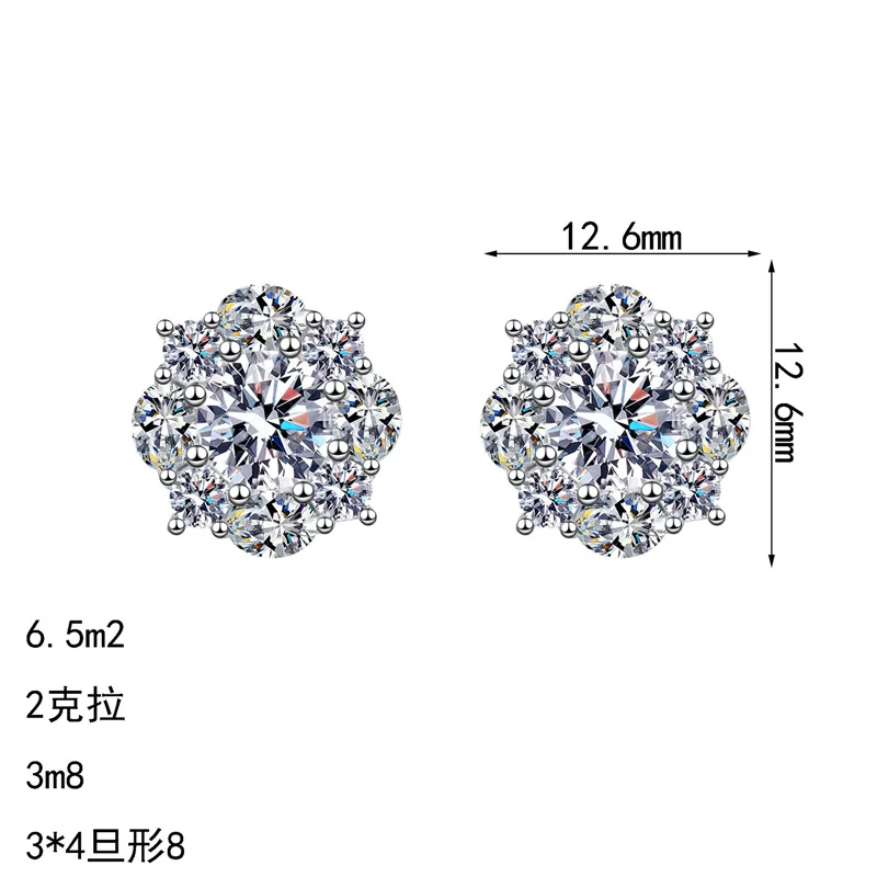 

ZFSILVER 925 Silver 1ct Moissanite Classic Design Color D Flower Earring For Charm Women Accessories Jewelry Party Gift AZ1267-E