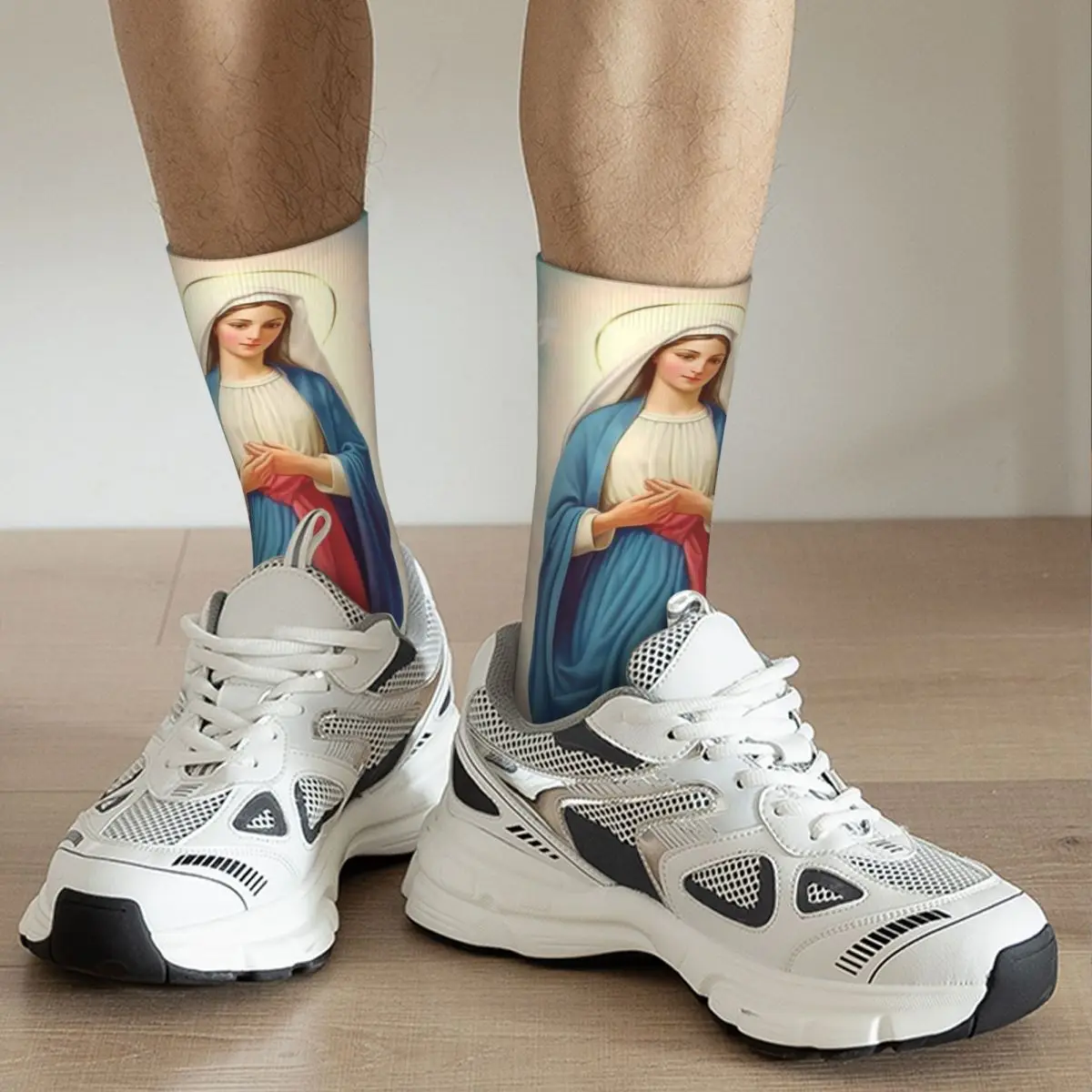 Chaussettes d'équipage imprimées sur le thème de la Bible et du christianisme, absorbant la sueur, douce, mère de Jésus, catholique, toutes saisons, cool, merch