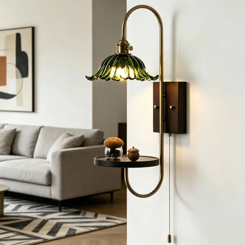Amber Green Glass Wall Lamp Bedroom Foyer Hotel Art Sconce