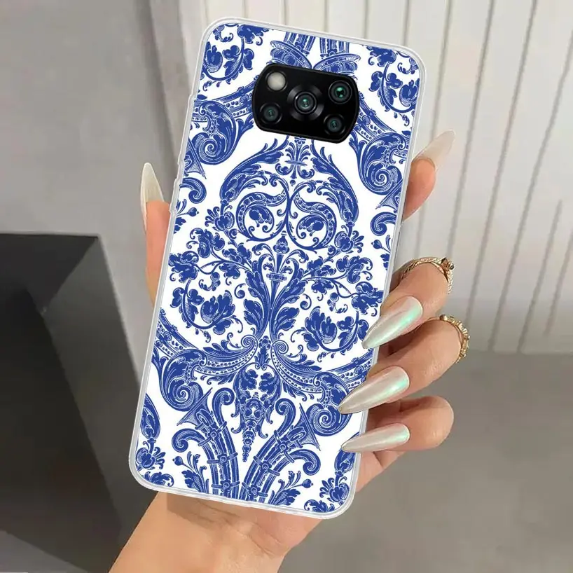 Blue And White Porcelain Phone Case for Xiaomi Poco X6 X5 X4 X3 Nfc F6 F5 F4 GT F3 F2 Pro F1 M5S M4 M3 5G Soft Funda Print Shell