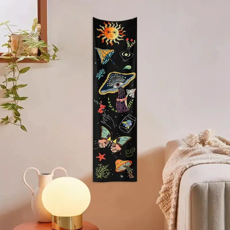 VIKAMA Psychedelic Colored Mushroom Tapestry, Trippy Wall Hanging for Entrance Hallway and Bohemian Room Decor
