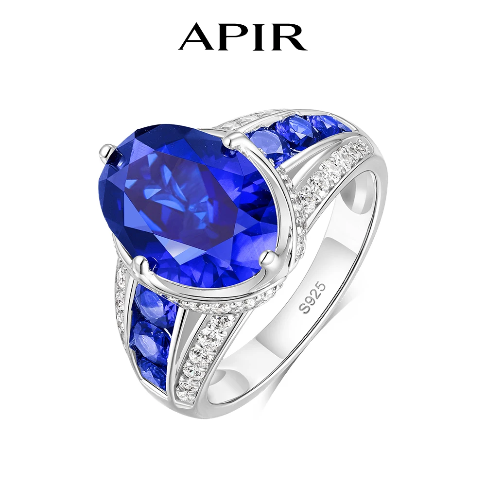 

APIR 10*14mm Oval Cut Sapphire Moissanite Ring 925 Silver Vintage Luxury Blue Gemstone Cocktail Rings for Women Man Fine Jewelry