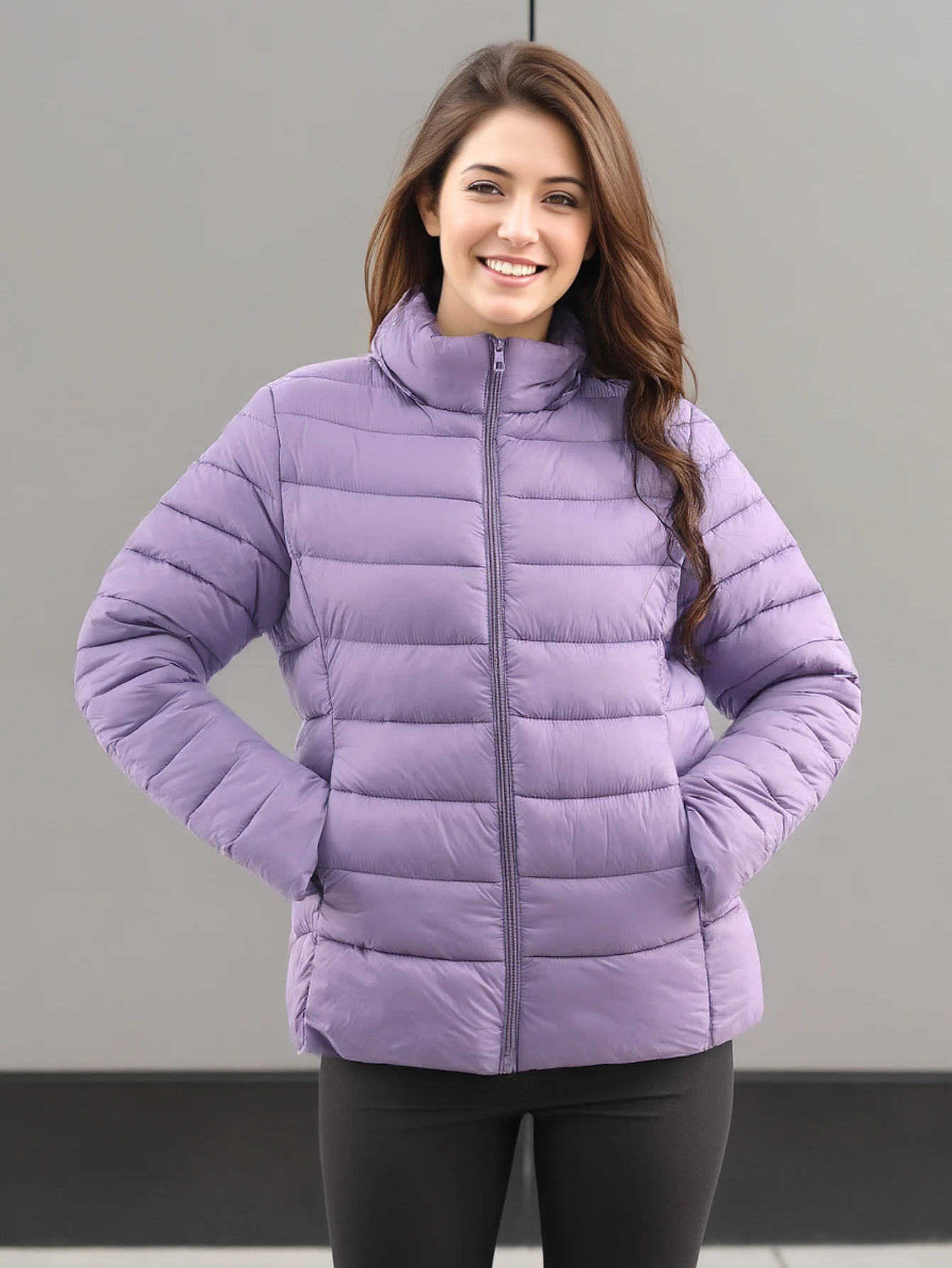 

Women's Lightweight Down Jacket Winter Coat with Pockets Classic Full-Zip Casual Outerwear