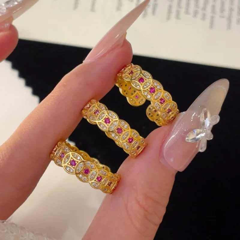 خاتم Red Gang الزركون Qian Duoduo، مجوهرات رائعة وصغيرة ومتعددة الاستخدامات، مزاج فاخر خفيف، مجوهرات راقية، ركاب م