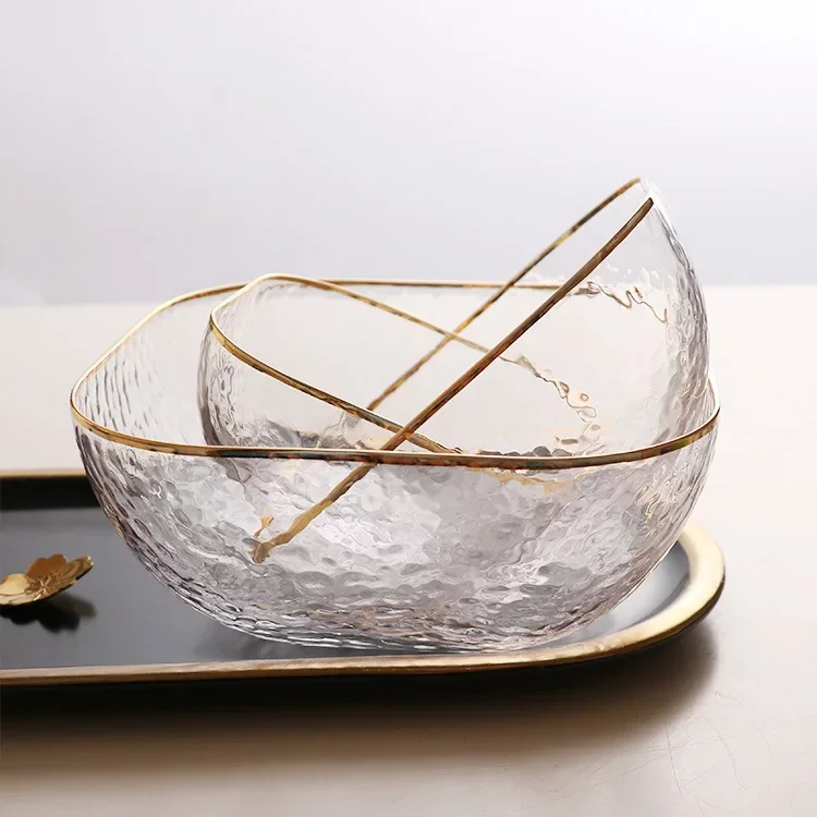 Phnom Penh Hammer Pattern Square Glass Salad Bowl Vegetable and Fruit Bowl Mixed Vegetable Transparent Dessert Bowl