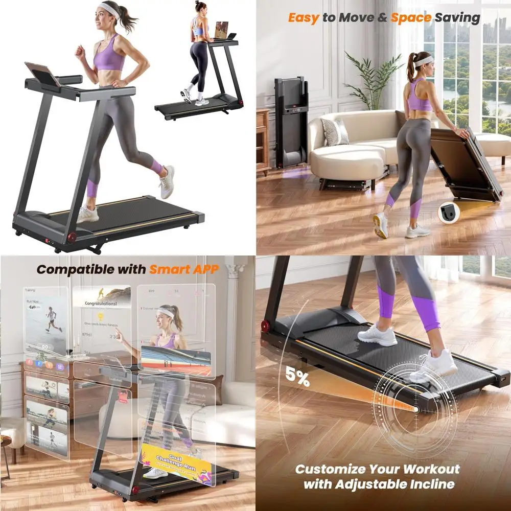 جهاز سير مدمج 4 في 1 قابل للطي مع مائل للياقة البدنية المنزلية، سعة 300 رطل، مثالي للمساحات الصغيرة