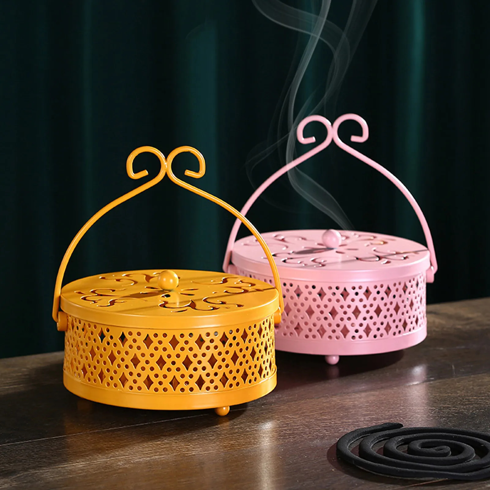 Portable Mosquitoes Coils Holder Iron Fireproof Mosquitoes Coil Box With Cover Coil Incense Burner For Living Room