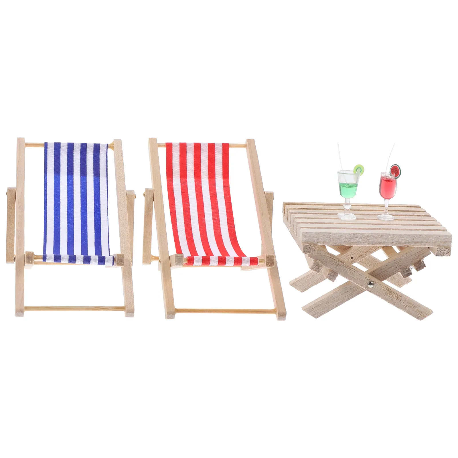 

1Set Natural Wood Mini Lounge Chair Set for Miniature House Interior Decoration Beach Style Tiny Home Furnishings Crafted Detail