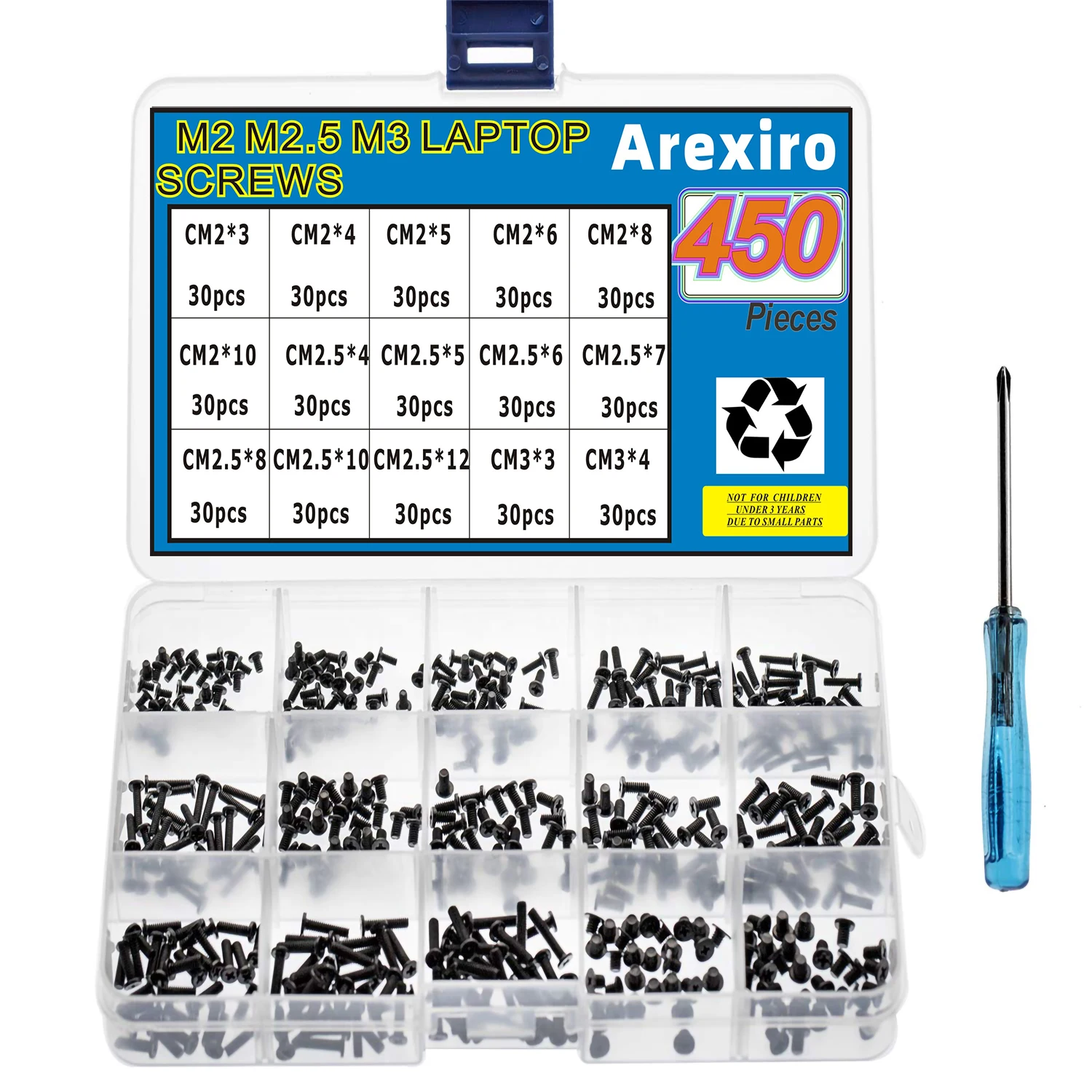 

450pcs M2 M2.5 M3 Laptop Computer Screws Kit Set for SSD IBM HP Dell Lenovo Sony Toshiba Gateway Acer Hard Drive SATA, (15-Size)